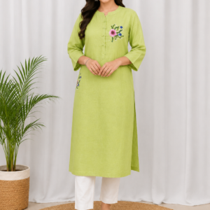 Women's Light Green Floral Embroidered Lilan Kurti