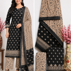 Women's Black Printed Lilan Kurta and Duppta  Cottan Bottom
