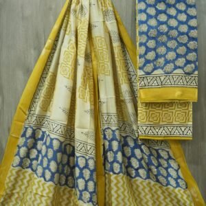 Blue & Yellow Maheshwari Silk Top And Dupatta Bottom Cotton