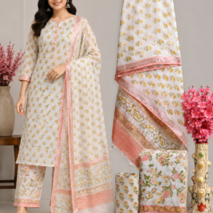 Women's White Floral Printed  lilan Kurta Set with Dupatta