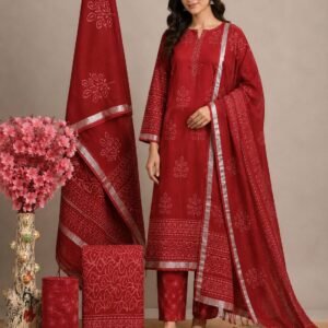 Maroon Desert Charm Unstitched Lilan Suit Set