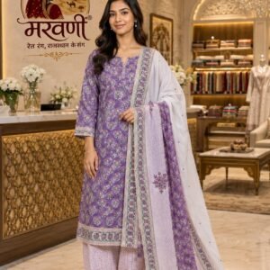 Maheshwari Silk Dupatta and Kurta Hand Mirror work